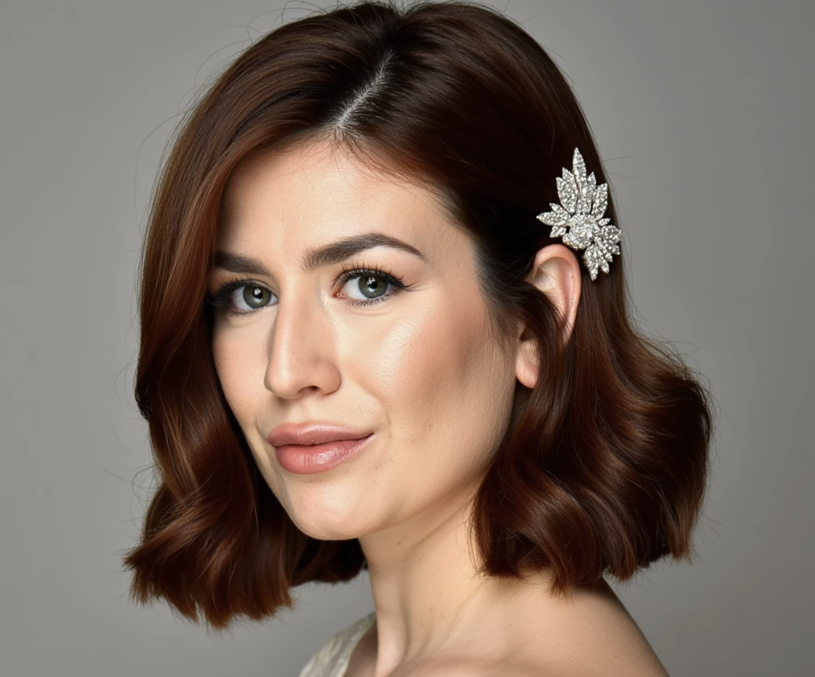 Short Hairs Wedding Hairstyle Example